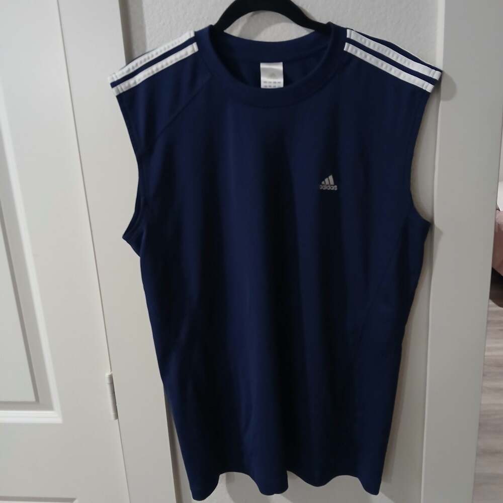 Adidas Navy Blue 3-Stripe Athletic Workout Tank Top Sleeveless Shirt